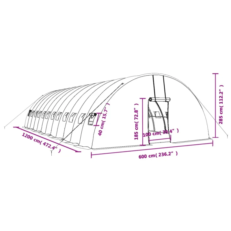 Šiltnamis su plieno rėmu, baltos spalvos, 12x6x2,85m, 72m²