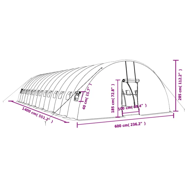 Šiltnamis su plieno rėmu, baltos spalvos, 14x6x2,85m, 84m²