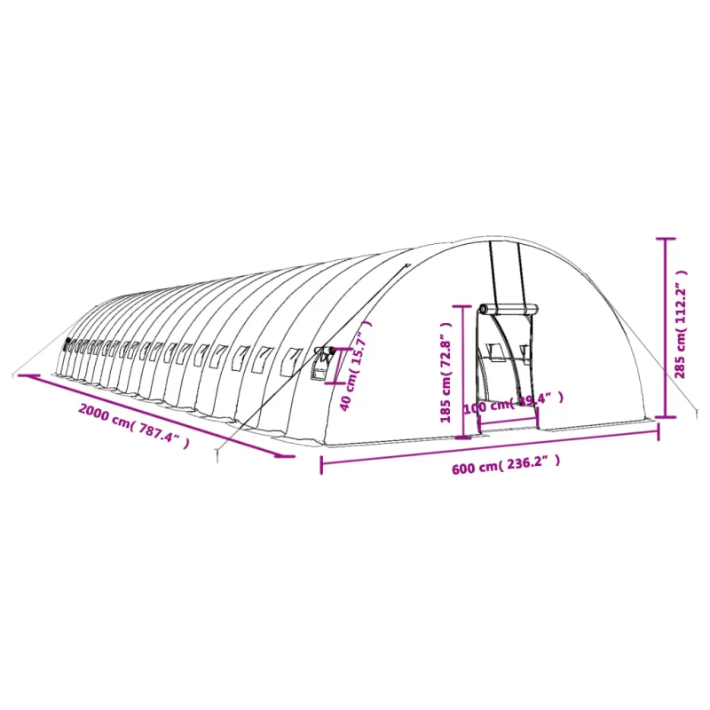Šiltnamis su plieno rėmu, baltos spalvos, 20x6x2,85m, 120m²