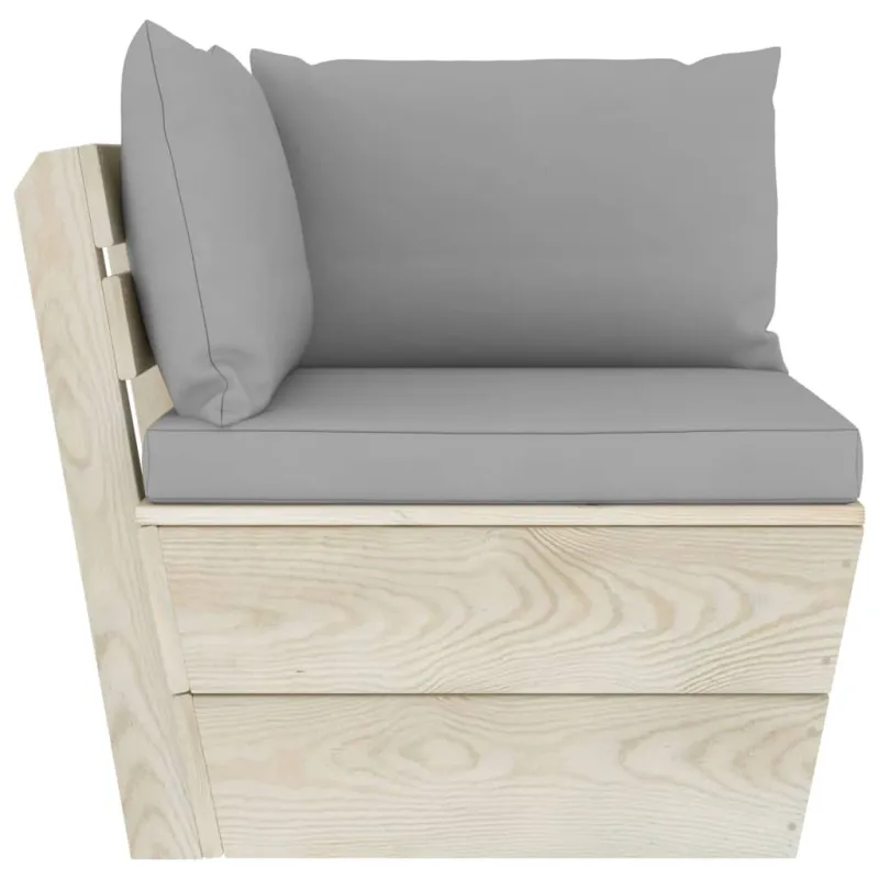 Kampinė sodo sofa iš palečių su pagalvėlėmis, impregnuota eglė