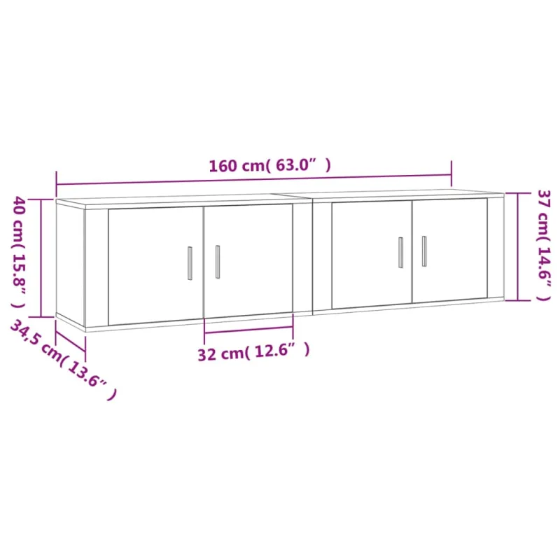 Sieninės televizoriaus spintelės, 2vnt., baltos, 80x34,5x40cm