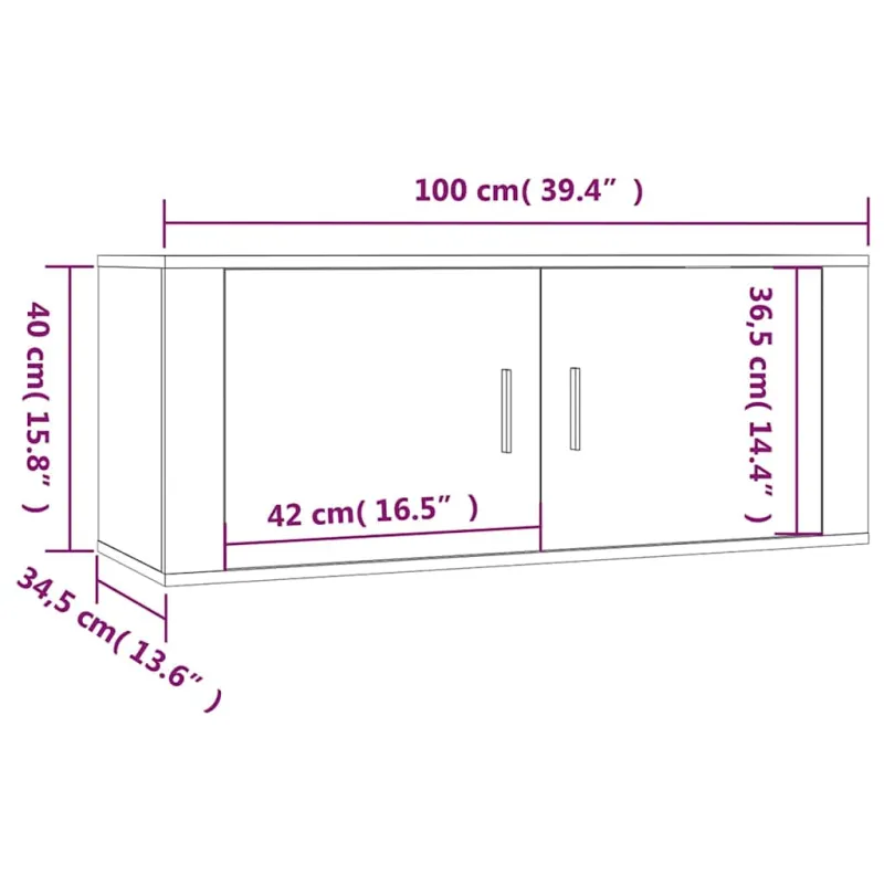 Sieninės televizoriaus spintelės, 2vnt., baltos, 100x34,5x40cm