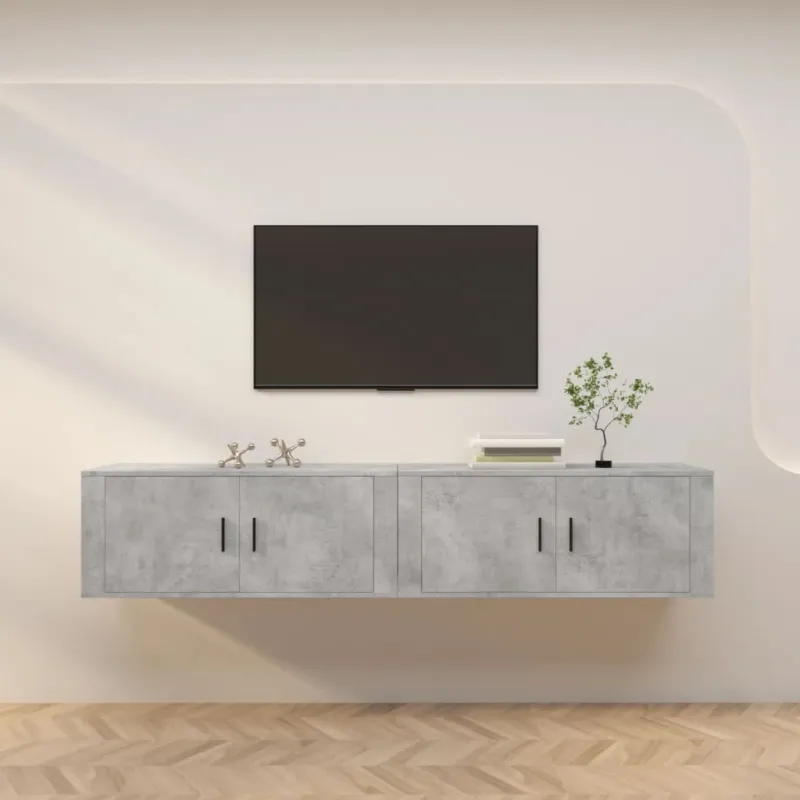 Sieninės TV spintelės, 2vnt., betono pilkos, 100x34,5x40cm