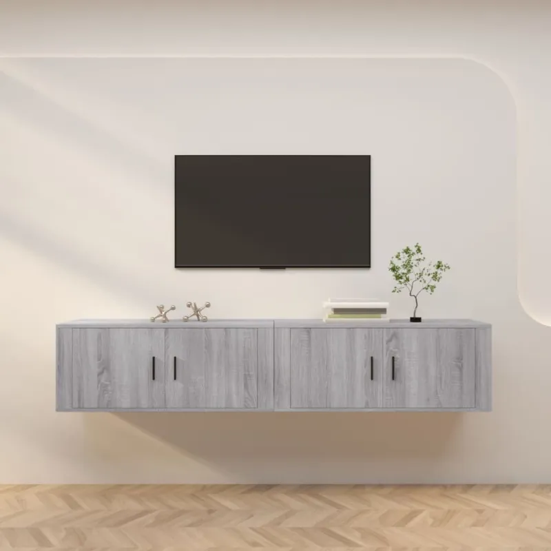 Sieninės TV spintelės, 2vnt., pilkos ąžuolo, 100x34,5x40cm