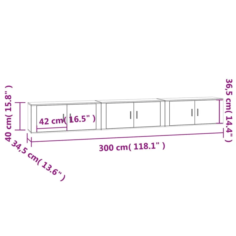 Sieninės televizoriaus spintelės, 3vnt., baltos, 100x34,5x40cm