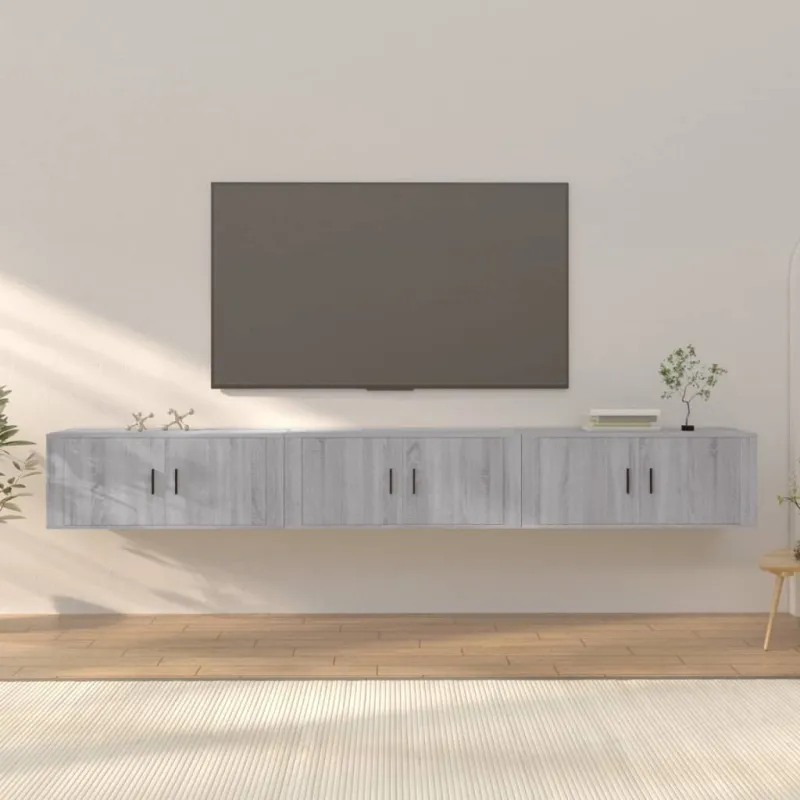 Sieninės TV spintelės, 3vnt., pilkos ąžuolo, 100x34,5x40cm