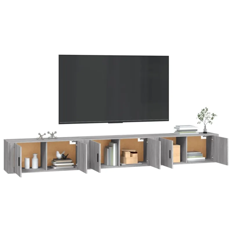 Sieninės TV spintelės, 3vnt., pilkos ąžuolo, 100x34,5x40cm