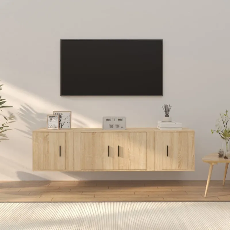 Televizoriaus spintelių komplektas, 3 dalių, ąžuolo, mediena