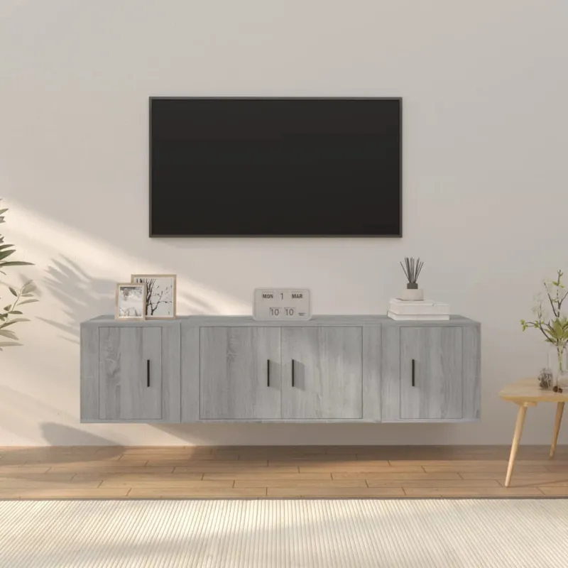 TV spintelių komplektas, 3 dalių, pilkas ąžuolo, mediena