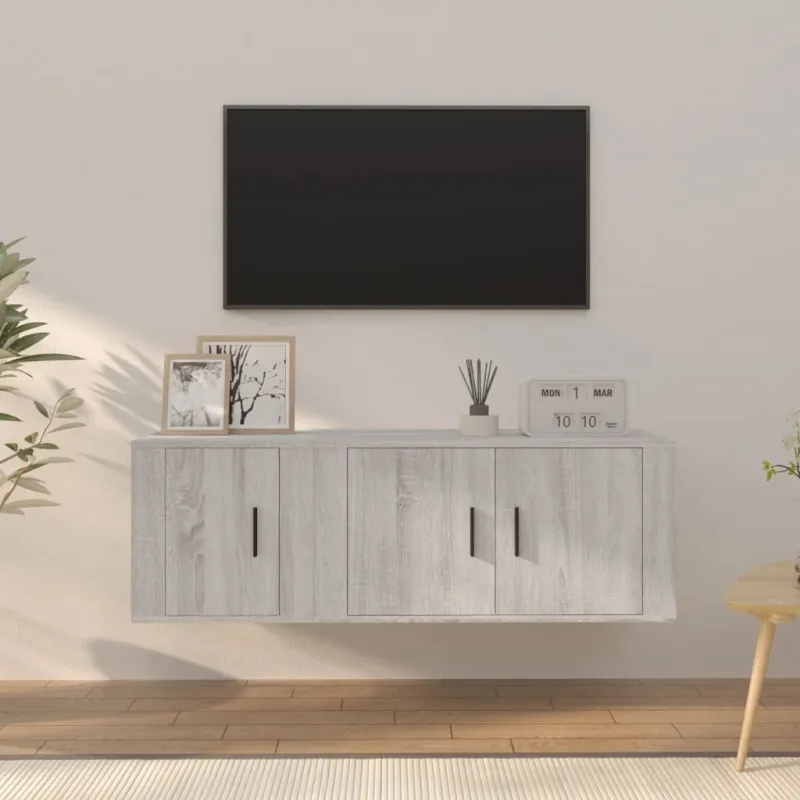 TV spintelių komplektas, 2 dalių, pilkas ąžuolo, mediena
