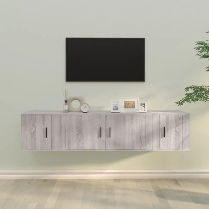 TV spintelių komplektas, 3 dalių, pilkas ąžuolo, mediena