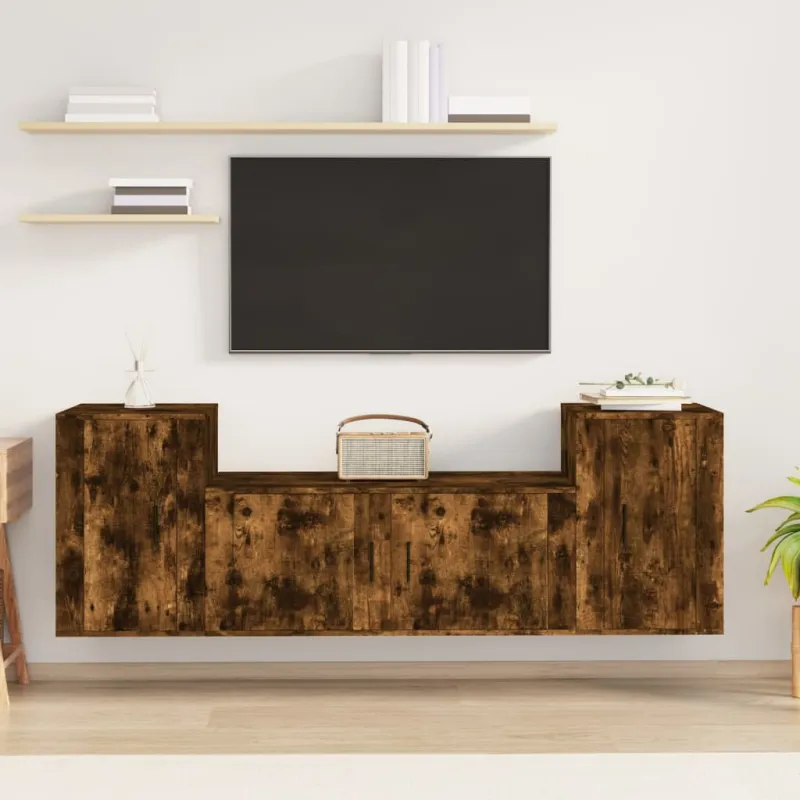 TV spintelių komplektas, 3 dalių, dūminio ąžuolo, mediena