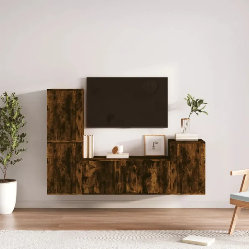 TV spintelių komplektas, 4 dalių, dūminio ąžuolo, mediena