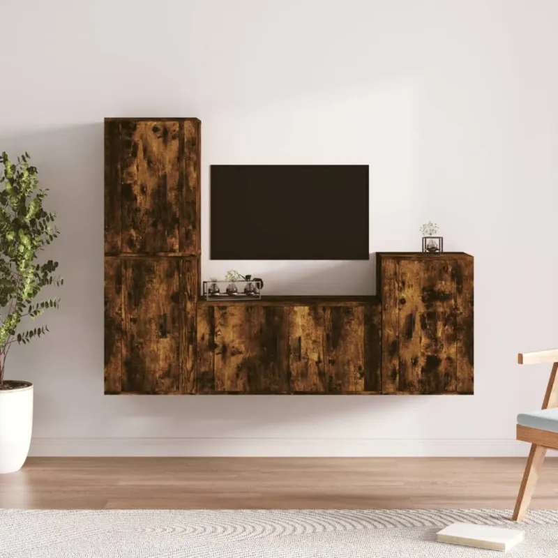 TV spintelių komplektas, 4 dalių, dūminio ąžuolo, mediena