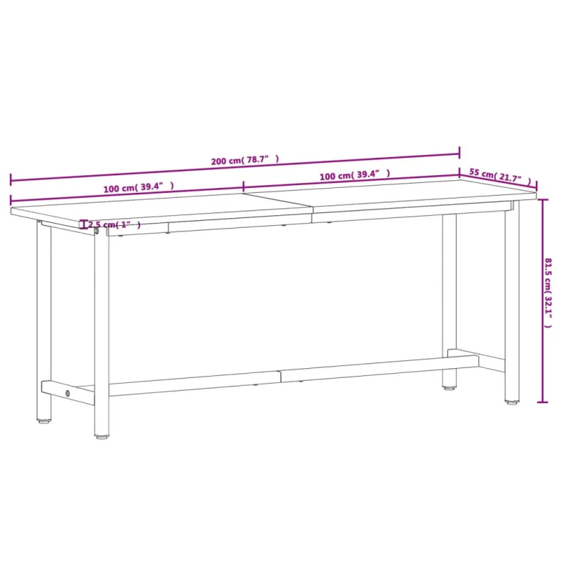 Darbastalis, 200x55x81,5cm, bukmedžio masyvas ir metalas