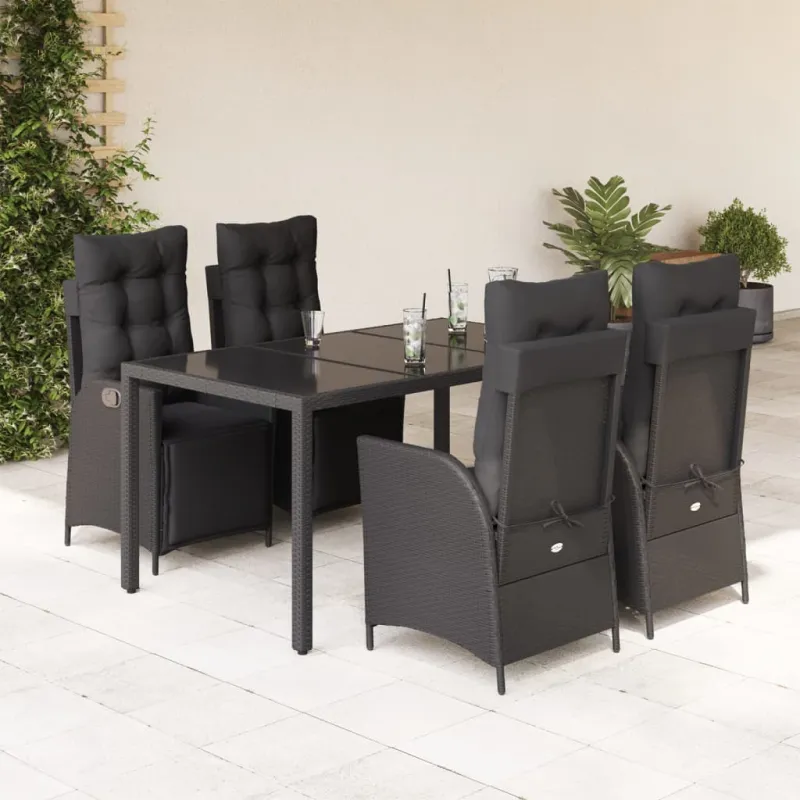 Sodo komplekti, 5 osaa, musta, polyrattana, sisä- ja ulkokäyttöön, mukaan lukien pehmusteet
