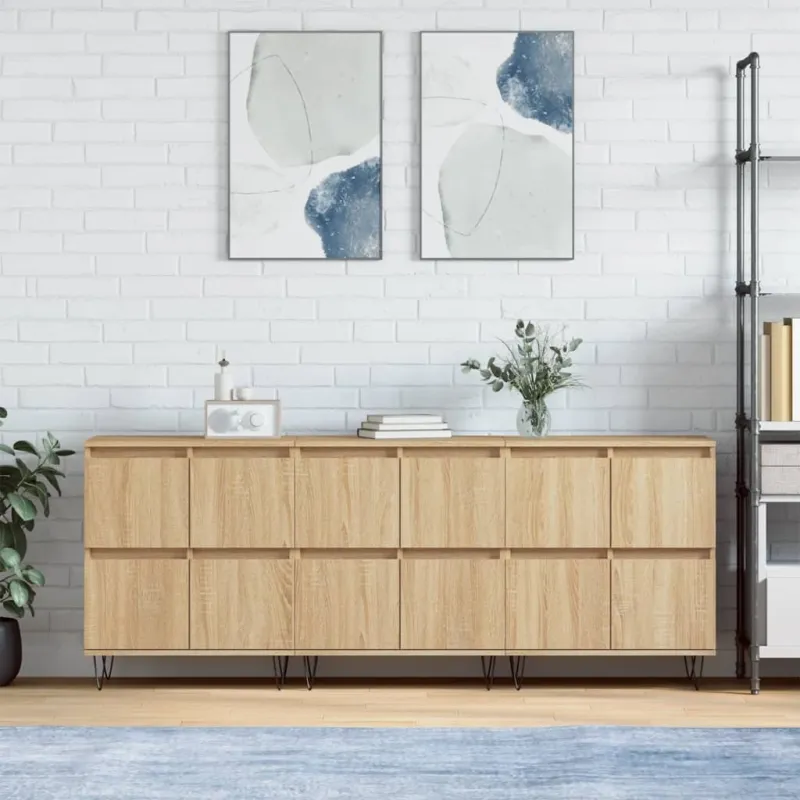 Šoninės spintelės, 3vnt., dūminio ąžuolo, apdirbta mediena