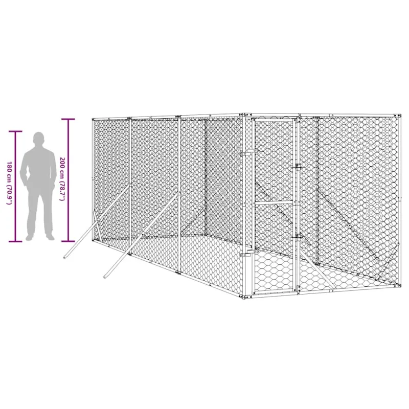 Lauko voljeras šunims, sidabrinis, 2x6x2m, plienas