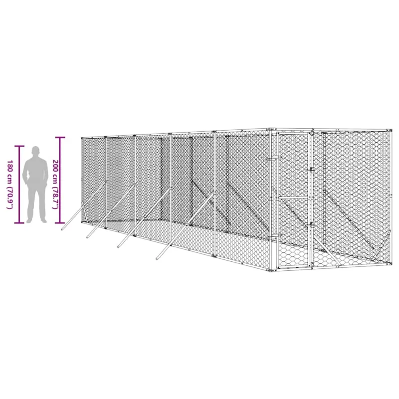 Lauko voljeras šunims, sidabrinis, 2x10x2m, plienas