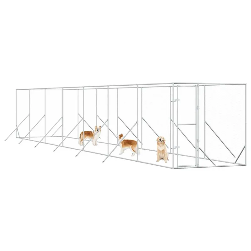 Lauko voljeras šunims, sidabrinis, 2x14x2m, plienas