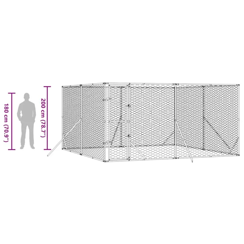 Lauko voljeras šunims, sidabrinis, 4x4x2m, plienas