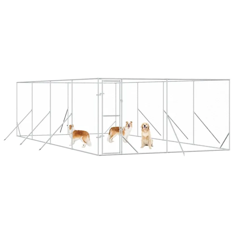 Lauko voljeras šunims, sidabrinis, 4x8x2m, plienas