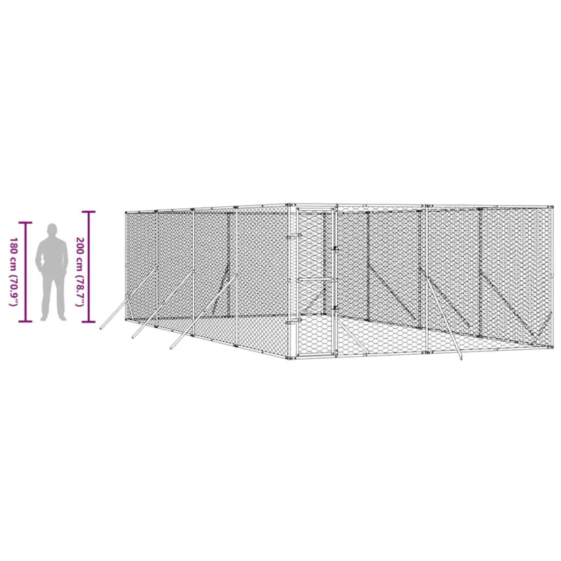 Lauko voljeras šunims, sidabrinis, 4x8x2m, plienas