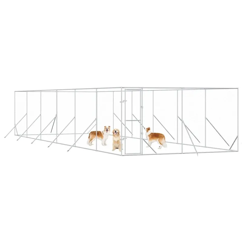 Lauko voljeras šunims, sidabrinis, 4x12x2m, plienas