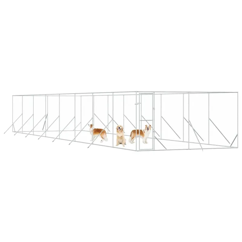 Lauko voljeras šunims, sidabrinis, 4x16x2m, plienas