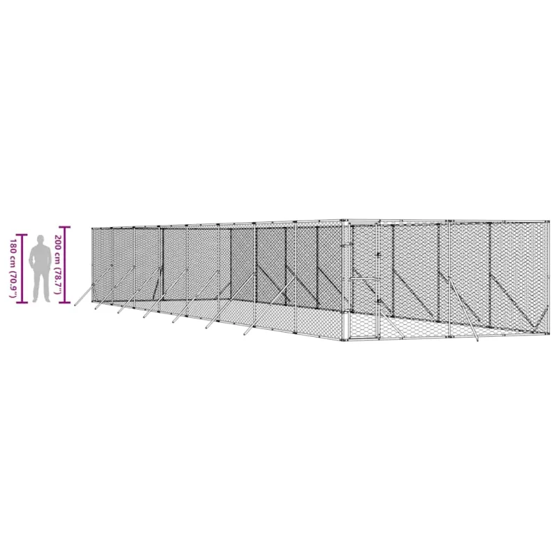 Lauko voljeras šunims, sidabrinis, 4x16x2m, plienas