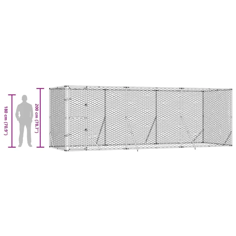 Lauko voljeras šunims, sidabrinis, 6x2x2m, plienas