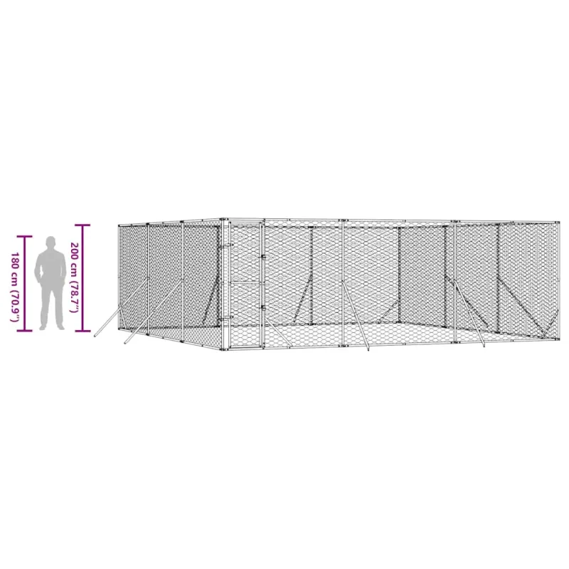 Lauko voljeras šunims, sidabrinis, 6x6x2m, plienas