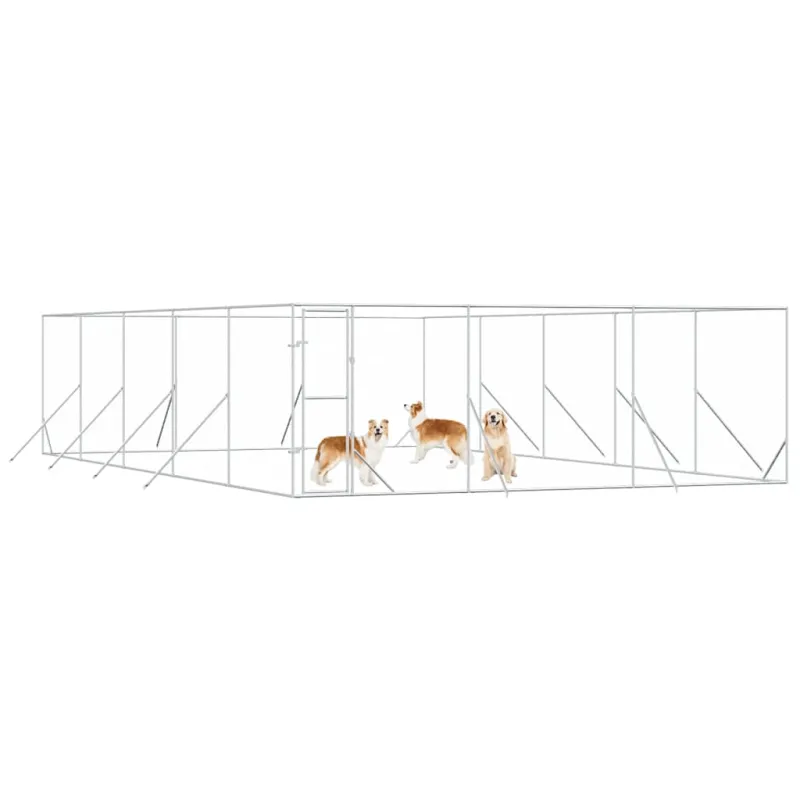 Lauko voljeras šunims, sidabrinis, 6x10x2m, plienas