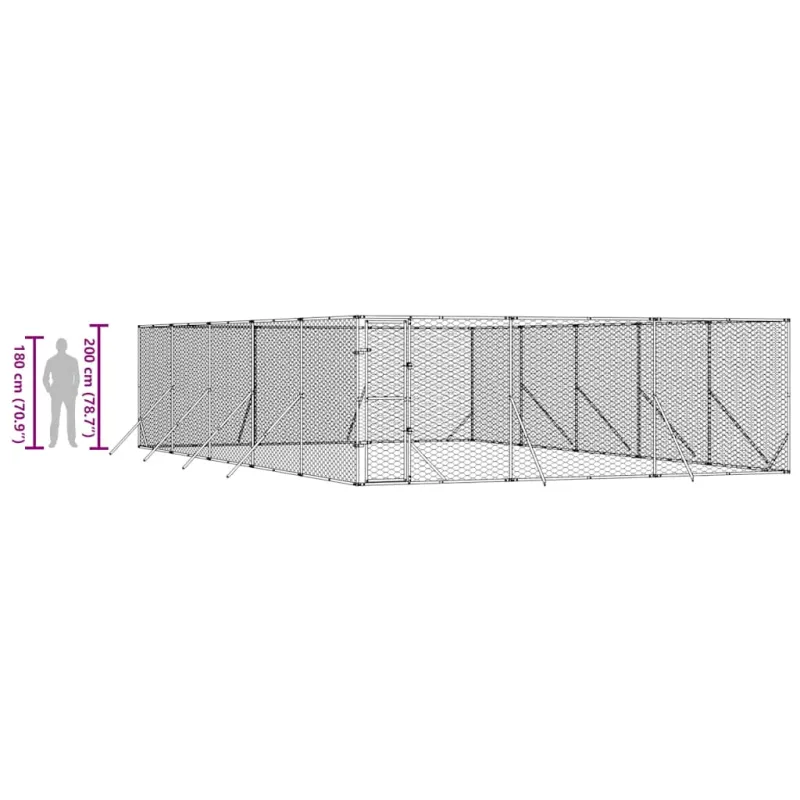 Lauko voljeras šunims, sidabrinis, 6x10x2m, plienas