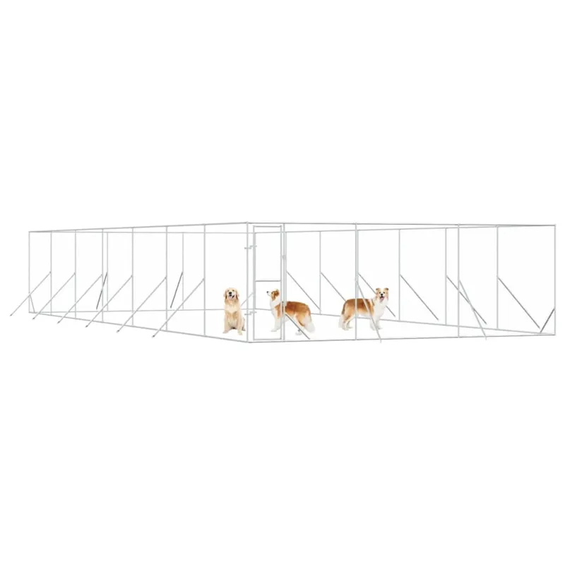 Lauko voljeras šunims, sidabrinis, 6x14x2m, plienas