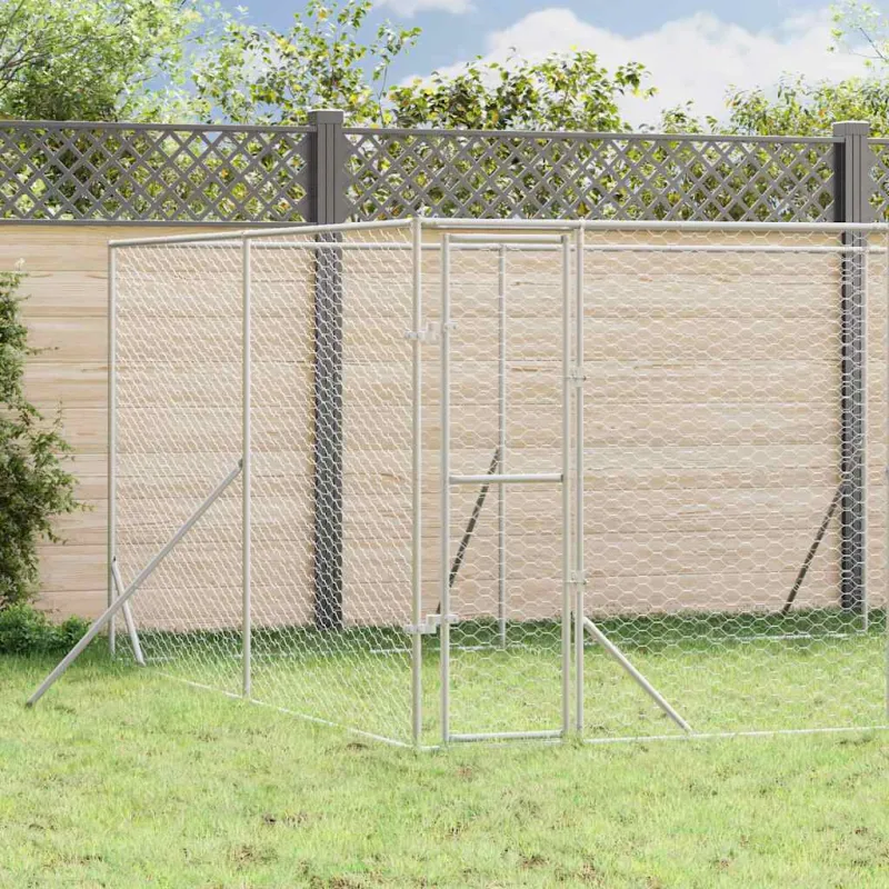 Lauko voljeras šunims, sidabrinis, 8x4x2m, plienas