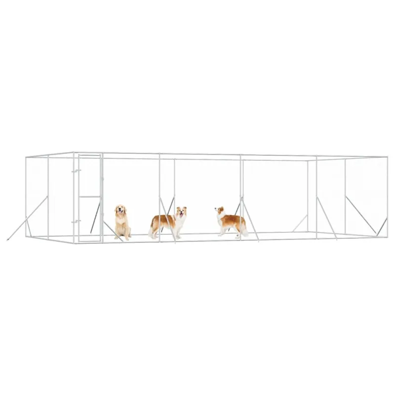 Lauko voljeras šunims, sidabrinis, 8x4x2m, plienas