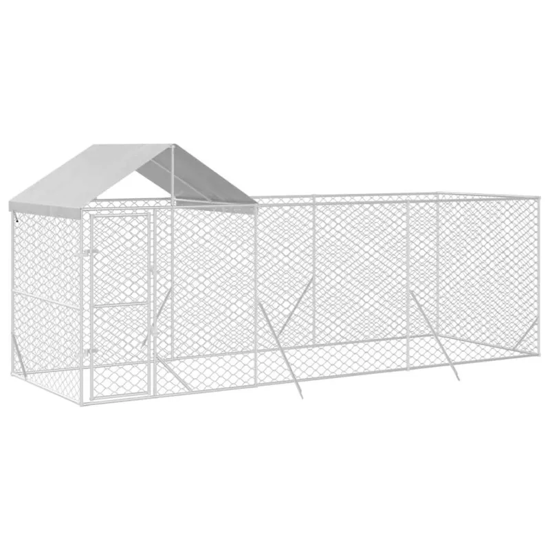 Lauko voljeras šunims su stogu, sidabrinis, 6x2x2,5m, plienas