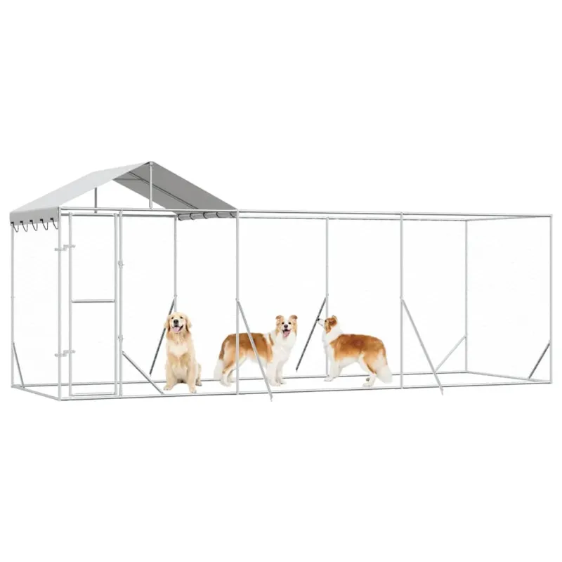 Lauko voljeras šunims su stogu, sidabrinis, 6x2x2,5m, plienas