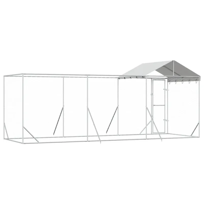 Lauko voljeras šunims su stogu, sidabrinis, 6x2x2,5m, plienas