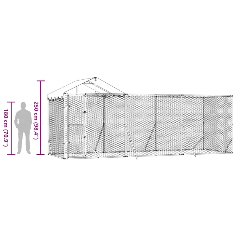Lauko voljeras šunims su stogu, sidabrinis, 6x2x2,5m, plienas