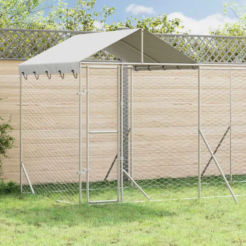Lauko voljeras šunims su stogu, sidabrinis, 10x2x2,5m, plienas