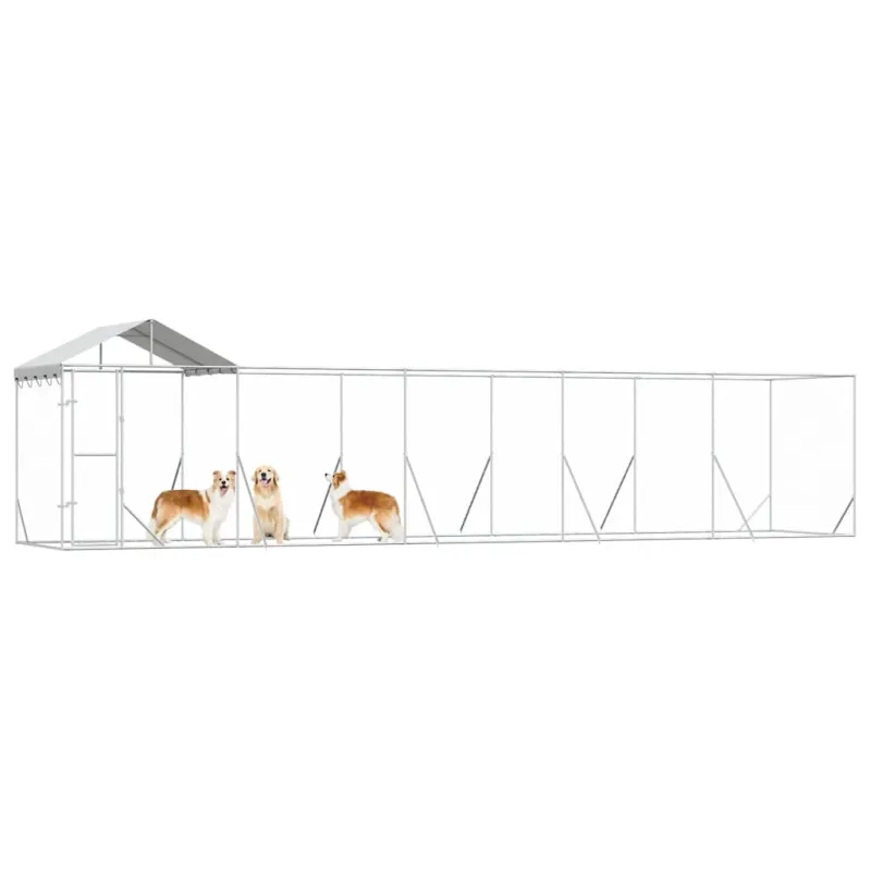 Lauko voljeras šunims su stogu, sidabrinis, 10x2x2,5m, plienas