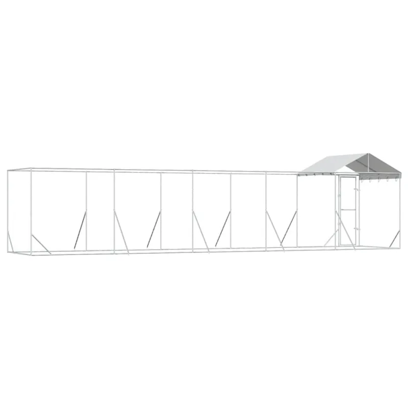 Lauko voljeras šunims su stogu, sidabrinis, 10x2x2,5m, plienas
