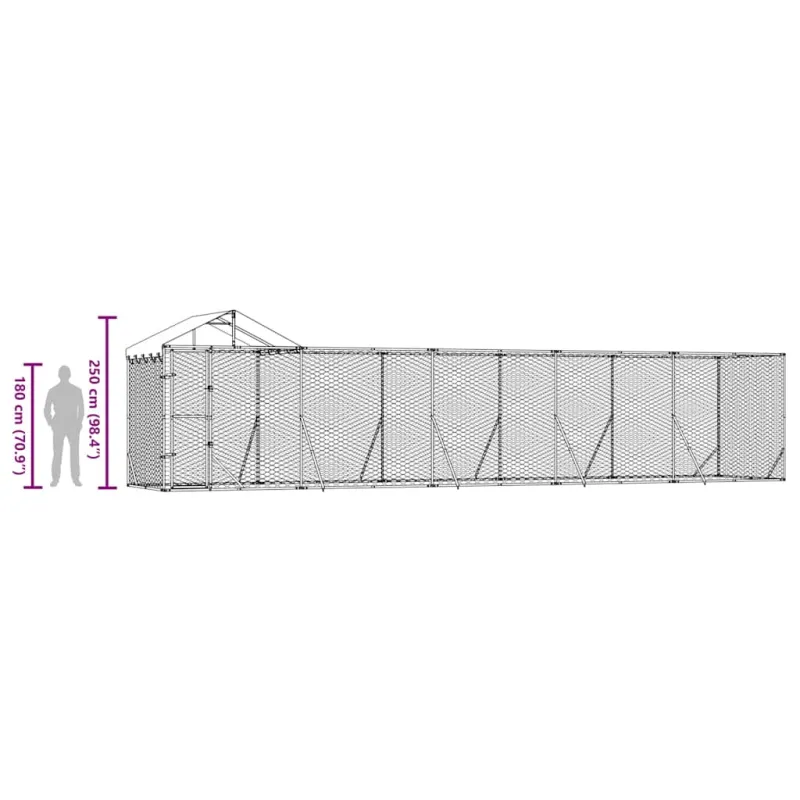 Lauko voljeras šunims su stogu, sidabrinis, 10x2x2,5m, plienas
