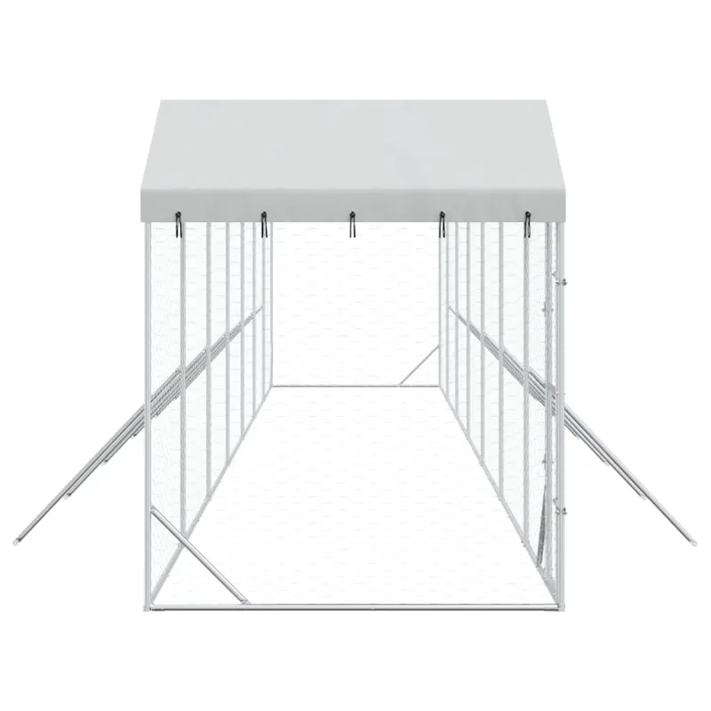 Lauko voljeras šunims su stogu, sidabrinis, 14x2x2,5m, plienas