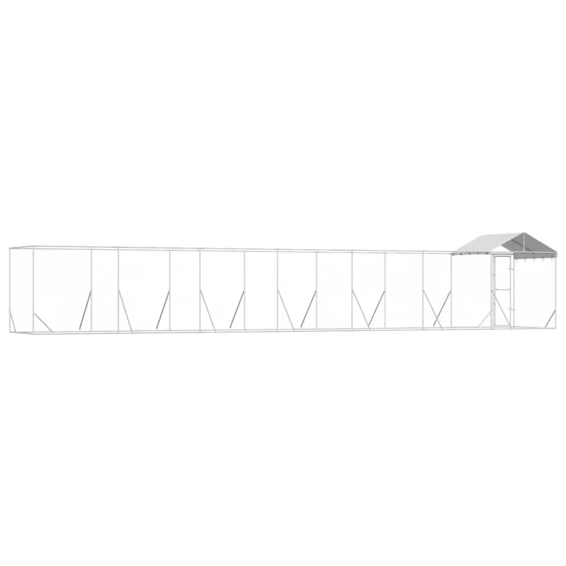 Lauko voljeras šunims su stogu, sidabrinis, 14x2x2,5m, plienas