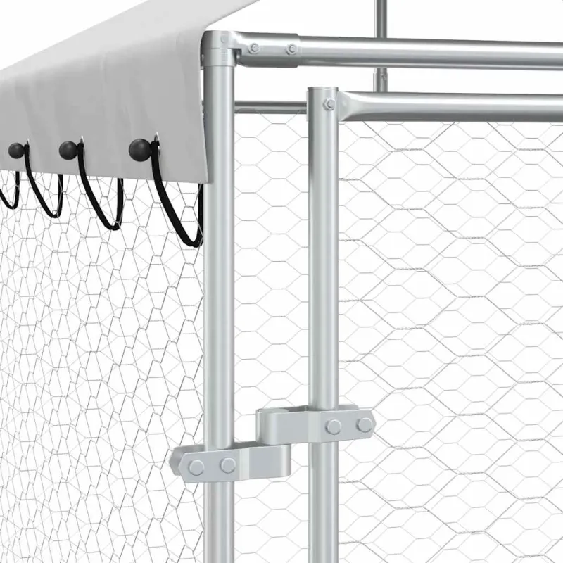 Lauko voljeras šunims su stogu, sidabrinis, 14x2x2,5m, plienas