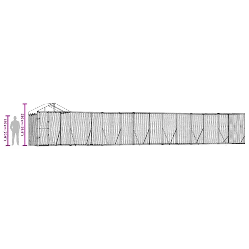 Lauko voljeras šunims su stogu, sidabrinis, 14x2x2,5m, plienas