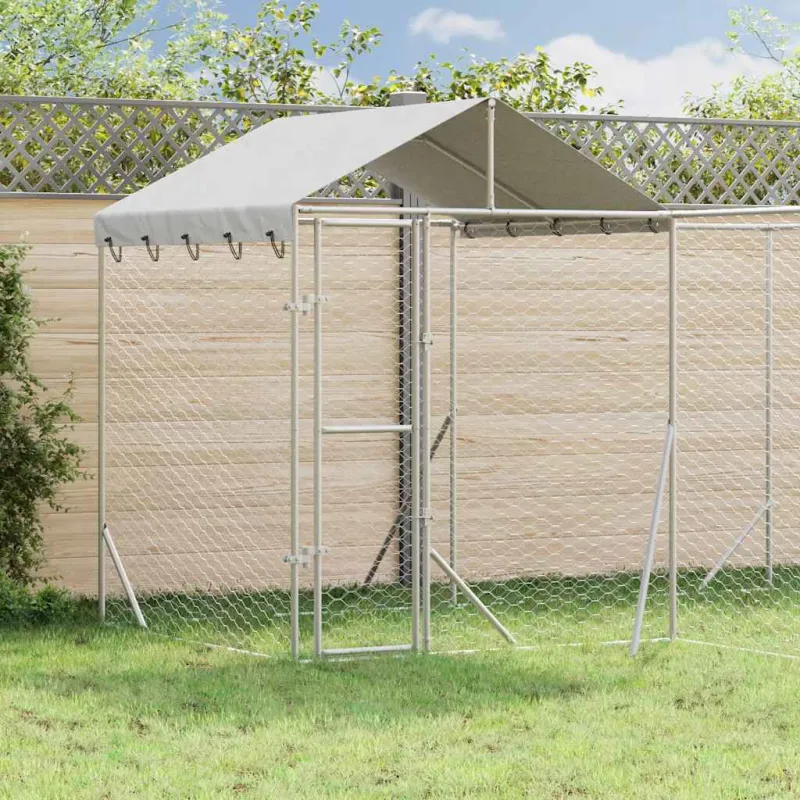 Lauko voljeras šunims su stogu, sidabrinis, 4x4x2,5m, plienas